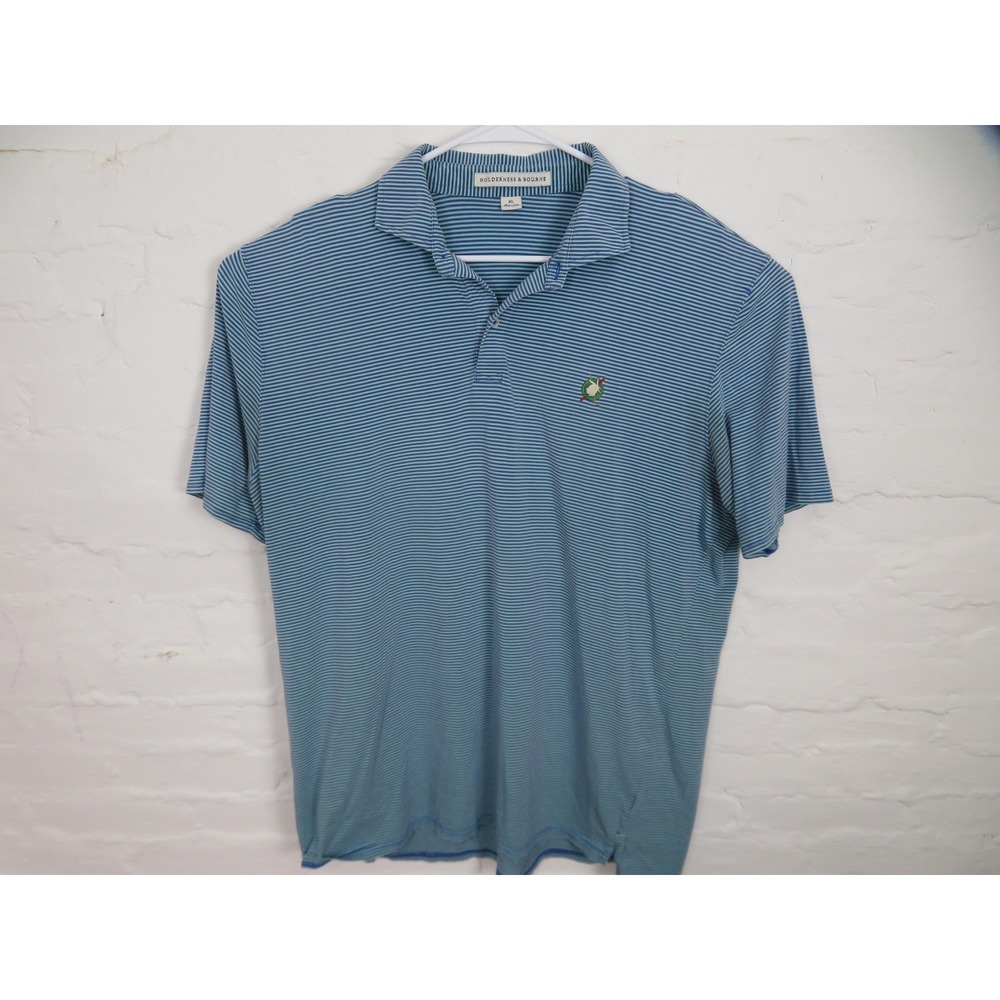 Holderness & Bourne Shirt Mens XL Blue Green Striped Polo Golf Cotton Stretch